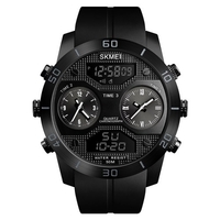 SKMEI 1355 Hommes Quartz 3 Temps Chrono Montres Compte à Rebours Analogique Affichage Numérique Montre-Bracelet 5ATM Imperméable À L