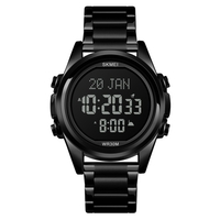 SKMEI Montre numérique musulmane pour la prière Qibla Boussole Calendrier Hijri Coran Signet Ville Sélection Fonction Date Semaine Alarme Rétro-éclairage 3ATM Étanche Hommes Azan Montres Bracelet Islamique Cadeaux Pour Hommes
