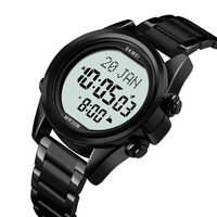SKMEI Montre numérique musulmane pour la prière Qibla Boussole Calendrier Hijri Coran Signet Ville Sélection Fonction Date Semaine Alarme Rétro-éclairage 3ATM Étanche Hommes Azan Montres Bracelet Islamique Cadeaux Pour Hommes