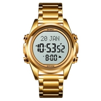SKMEI Montre numérique musulmane pour la prière Qibla Boussole Calendrier Hijri Coran Signet Ville Sélection Fonction Date Semaine Alarme Rétro-éclairage 3ATM Étanche Hommes Azan Montres Bracelet Islamique Cadeaux Pour Hommes