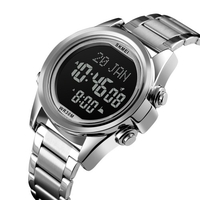 SKMEI Montre numérique musulmane pour la prière Qibla Boussole Calendrier Hijri Coran Signet Ville Sélection Fonction Date Semaine Alarme Rétro-éclairage 3ATM Étanche Hommes Azan Montres Bracelet Islamique Cadeaux Pour Hommes