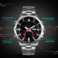 SKMEI pratique Trendy analogique-numérique Dual Time Montre Homme 3ATM eau poignet Résistant Watch avec Chronographe Date Alarme 2 Time Zone