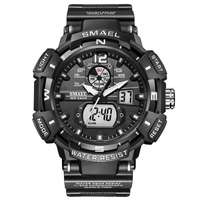 SMAEL 8045 Montre-bracelet multifonctionnelle pour hommes de sport 50M étanche à quartz + montre électronique numérique avec affichage lumineux/alarme/chronomètre/semaine/Date