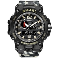 SMAEL SL1545 (Camouflage) Montre numérique à la mode pour hommes,  étanche,  sport en plein air,  montre-bracelet électronique multifonctionnelle à quartz à double affichage avec lumineux/alarme/chronomètre/carillon horaire/semaine/date