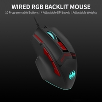Souris de jeu rétroéclairée RVB programmable filaire avec jeu de poids réglables 4 boutons programmables DPI réglables 10,  noir