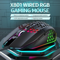 Souris de jeu RVB filaire X801 avec 7 boutons programmables Bouton de retour au bureau 6 niveaux de DPI réglables 7 modes d