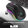 Souris de jeu sans fil 2.4G souris rechargeable avec effet de lumière RVB 3 DPI réglable en nid d