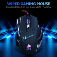 Souris ergonomique filaire pour bureau à domicile 3 niveaux de DPI réglables Lumière respiratoire à 5 couleurs 7 boutons Plug N Play,  noir