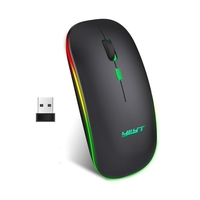 Souris sans fil YWYT 2.4G Souris rechargeable mince Fonctionnement silencieux 3 niveaux de DPI réglables Lumière respiratoire,  Noir