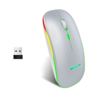 Souris sans fil YWYT 2.4G Souris rechargeable mince Fonctionnement silencieux 3 niveaux de DPI réglables Lumière respiratoire,  Noir