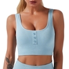 Soutien-gorge de sport pour femme boutonné devant col en U amovible rembourré respirant anti-humidité Crop débardeurs