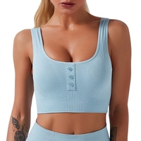 Soutien-gorge de sport pour femme boutonné devant col en U amovible rembourré respirant anti-humidité Crop débardeurs