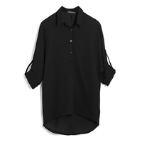 Spring Femmes Blouse en mousseline de soie chemise à manches longues col rabattu Asymmetric Casual lâche Top Noir / Vert / Blanc