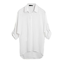 Spring Femmes Blouse en mousseline de soie chemise à manches longues col rabattu Asymmetric Casual lâche Top Noir / Vert / Blanc