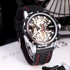 Squelette automatique montre mécanique automatique vainqueur à la mode masculine avec cadran classique Design Silicone poignet bande noire