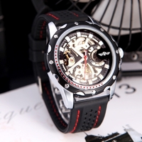 Squelette automatique montre mécanique automatique vainqueur à la mode masculine avec cadran classique Design Silicone poignet bande noire