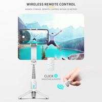 Stabilisateur de cardan portable pour mode de création de téléphone Selfie Stick avec trépied stable 3 modes de couleur Obturateur à distance de lumière de remplissage,  noir