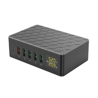 Station de charge USB 6 ports 65 W QC3.0 Station de charge USB Multi ports Hub de charge USB-A avec affichage LED Chargeur de bureau compact pour plusieurs appareils