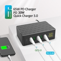 Station de charge USB 6 ports 65 W QC3.0 Station de charge USB Multi ports Hub de charge USB-A avec affichage LED Chargeur de bureau compact pour plusieurs appareils