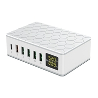 Station de charge USB 6 ports 65 W QC3.0 Station de charge USB Multi ports Hub de charge USB-A avec affichage LED Chargeur de bureau compact pour plusieurs appareils