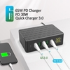Station de charge USB 6 ports 65W QC3.0 Station de charge USB Multiports USB-A Hub de charge avec chargeur de bureau compact à affichage LED pour périphériques multiples