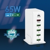 Station de charge USB C à 6 ports USB PD 3.0 et QC3.0 Chargeur mural USB C rapide pour tablette Smartphone et plus