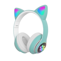 STN-28 Over Ear Music Headset Glowing Cat Ear Headphones Pliable sans fil BT5.0 Écouteur avec micro AUX IN TF Card Lecteur MP3 Lumières LED colorées pour PC Ordinateur portable Téléphone portable