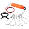 Stringer de pêche avec 5 boutons-pression en acier inoxydable Boucle de verrouillage de pêche Ceinture de verrouillage de poisson Cordes de corde de pêche Serrure de câble de poisson avec flotteur et poignée en plastique Outils de pêche