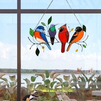 Suncatcher Tentures de fenêtre Oiseaux multicolores sur un fil Oiseaux Tentures de fenêtre colorées Oiseaux Pendentif Ornements pour fenêtres Portes Jardin Maison Décorations de printemps