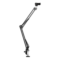 Support de bras de ciseaux à suspension en métal réglable + support de téléphone + adaptateur de rotule + mini-lumière LED + télécommande
