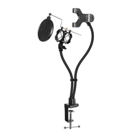 Support de bureau pour microphone et smartphone avec pare-brise à pince