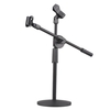Support de microphone de bureau à double usage avec base en métal antidérapante et 2 clips de micro Support de micro réglable Microphones à bras perche Support de bureau pour réunion vocale Diffusion en direct Enregistrement vocal