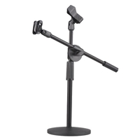Support de microphone de bureau à double usage avec base en métal antidérapante et 2 clips de micro Support de micro réglable Microphones à bras perche Support de bureau pour réunion vocale Diffusion en direct Enregistrement vocal