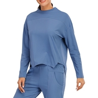 Sweat-shirt femme col rond manches longues ourlet asymétrique à séchage rapide course à pied Fitness Gym vêtements de sport solide lâche hauts de détente