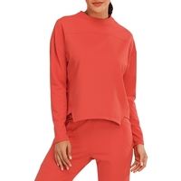 Sweat-shirt femme col rond manches longues ourlet asymétrique à séchage rapide course à pied Fitness Gym vêtements de sport solide lâche hauts de détente