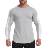 T-shirt à manches longues pour hommes O Neck Splicing Plus Size Fitness Sport Shirts