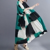 Été Vintage femmes coton lin robe imprimé épissé rayé O cou manches courtes avec poche robe ample