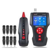 Testeur de câble réseau LCD multifonctionnel Tracker de fil RJ11 RJ45 BNC Détecteur de longueur de fil avec 8 adaptateurs à distance Fonctions de test PING et POE