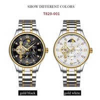 TEVISE Hommes Montre Mécanique Automatique Chronographe Analogique Montre-Bracelet 30 M Étanche avec Phase de Lune Pointeur Lumineux Bracelet En Acier Inoxydable