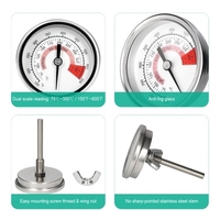 Thermomètre à cadran bimétallique en acier inoxydable 75-300 ℃ / 150-600 ℉ Cadran à double échelle 2, 2 pouces Jauge de thermomètre de longueur de tige de 2, 6 pouces pour chaudières Tuyaux Industrie BBQ