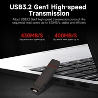 thinkplus TU200 Pro 256GB USB3.2/Type-C Dual-port Portable Solid State U Disk Métal Clé USB Transmission à grande vitesse Gris