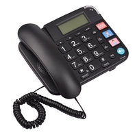 Téléphone filaire noir avec grand bouton bureau téléphone fixe Support téléphonique mains libres / cadran / flash / cadran de vitesse / bague contrôle du Volume pour les personnes âgées