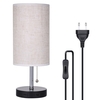 Tomshine Table de chevet lumière tirant interrupteur bureau table de chevet lampe avec 2 ports de charge USB ronde abat-jour en tissu pour chambre salon bureau (l