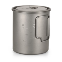 TOMSHOO Ultralight 750 ml Titanium Cup Outdoor Portable Camping Picnic Water Cup Mug avec poignée pliable