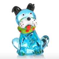 Tooarts Blue Squatting Dog Gift Ornat de verre Animal Figurine Handblown Home Decor