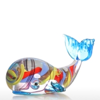 Tooarts Colorful Whale Gift Glass Ornament Animal Figurine Handblown Home Decor