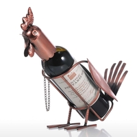 Tooarts Rooster Étagère à vin Métal Sculpture pratique Décoration Artisanat