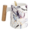 Tooarts Tasse avec couvercle Tasse à thé en céramique Tasse à café Tasse de grande capacité avec manche en bois Cuillère en acier 304 Tasses d