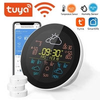 Tuya WiFi Horloge météorologique intelligente Prévisions météorologiques sur 3 jours Hygromètre thermomètre sans fil de la station météorologique (3 capteurs sous-senseurs Pcs)