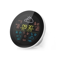 Tuya WiFi Horloge météorologique intelligente Prévisions météorologiques sur 3 jours Hygromètre thermomètre sans fil de la station météorologique (sous-détecteurs 2Pcs)